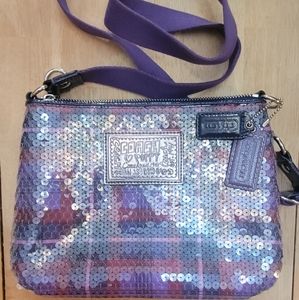 Coach multi color/purple sequin cross body purse